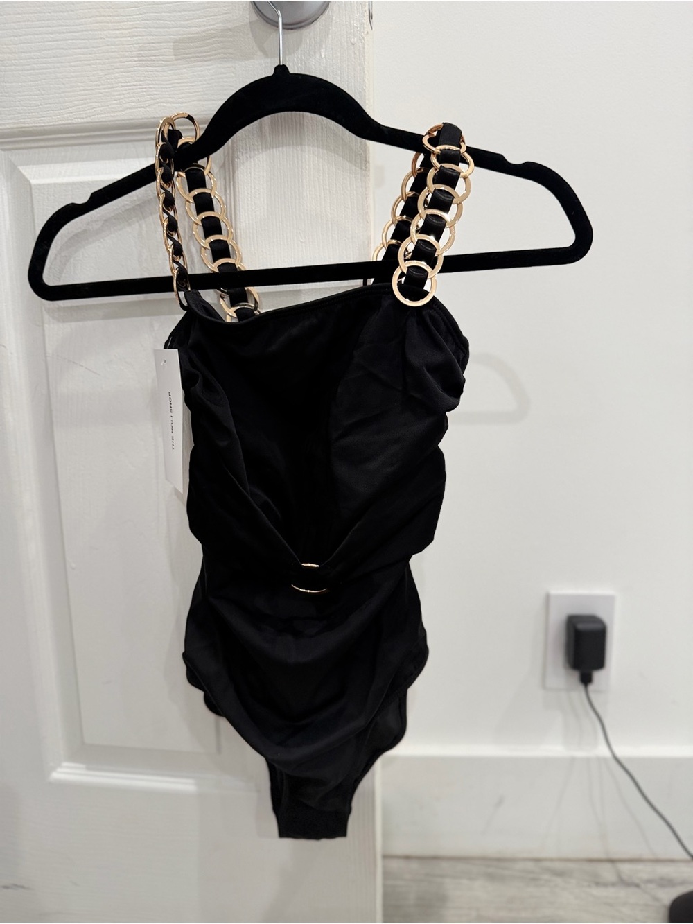Stunning Noli Black One-Piece Swimsuit with Gold Chain Straps -